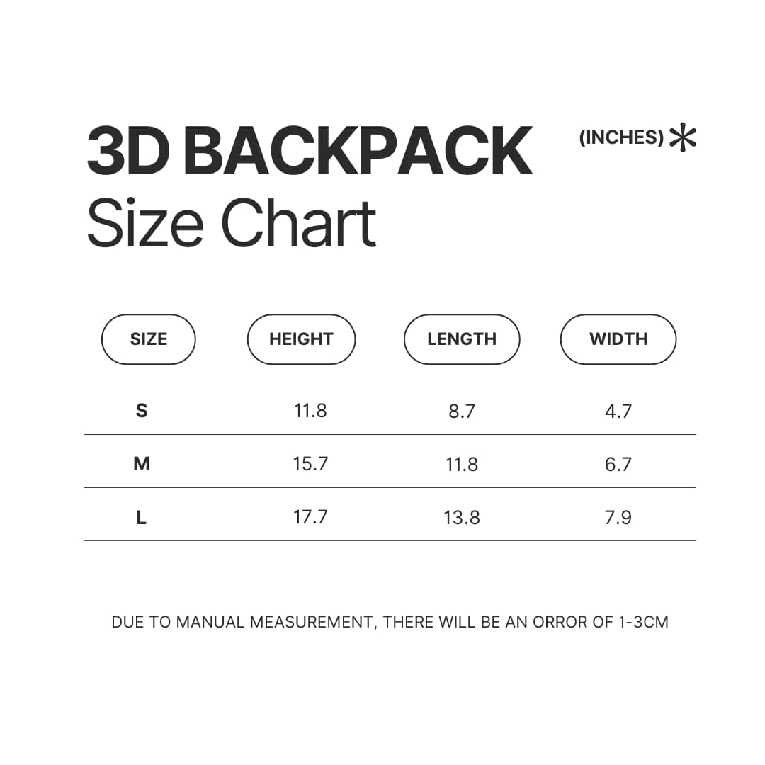 3D Backpack Size Chart - Bungo Stray Dogs Merch