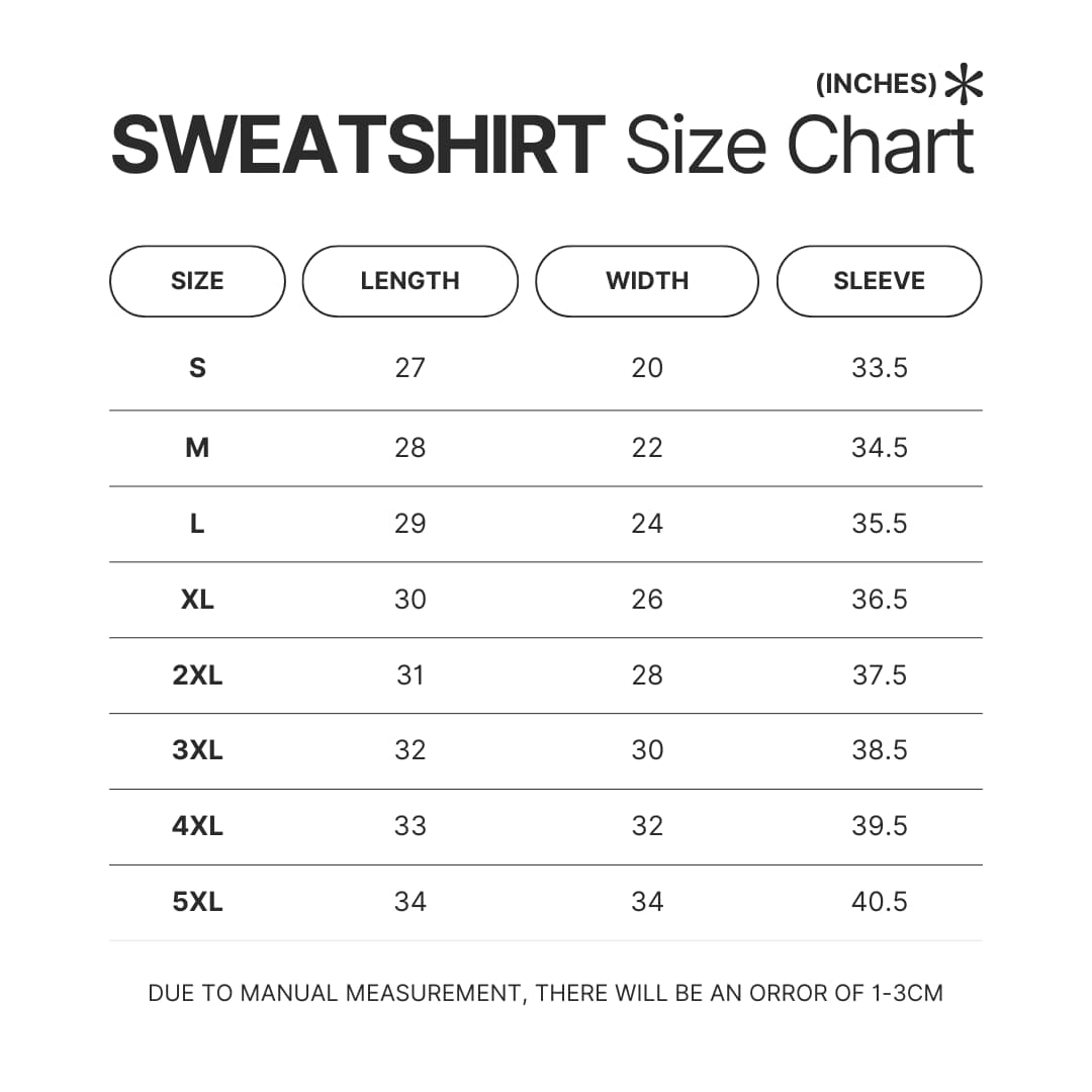 Sweatshirt Size Chart - Bungo Stray Dogs Merch